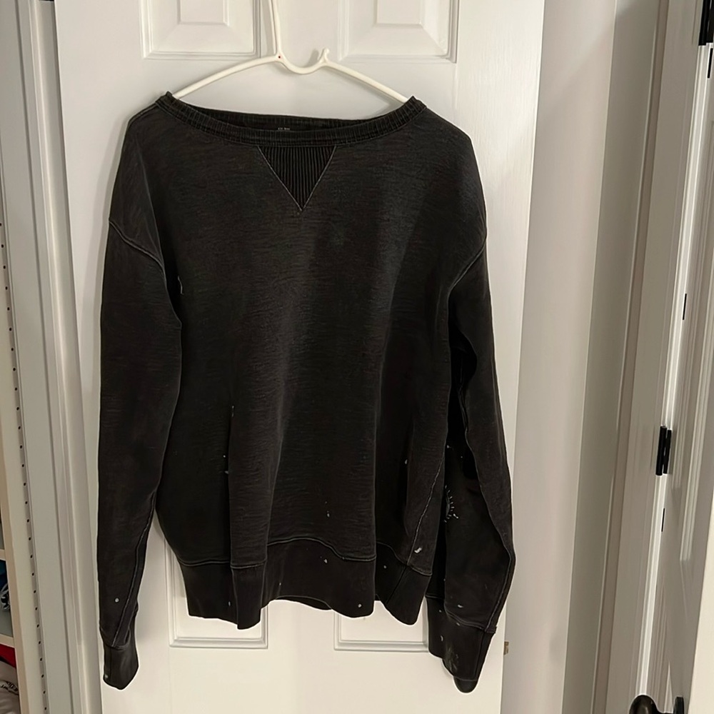 Ralph Lauren RRL gray pull over sweater in paint splatter mended style